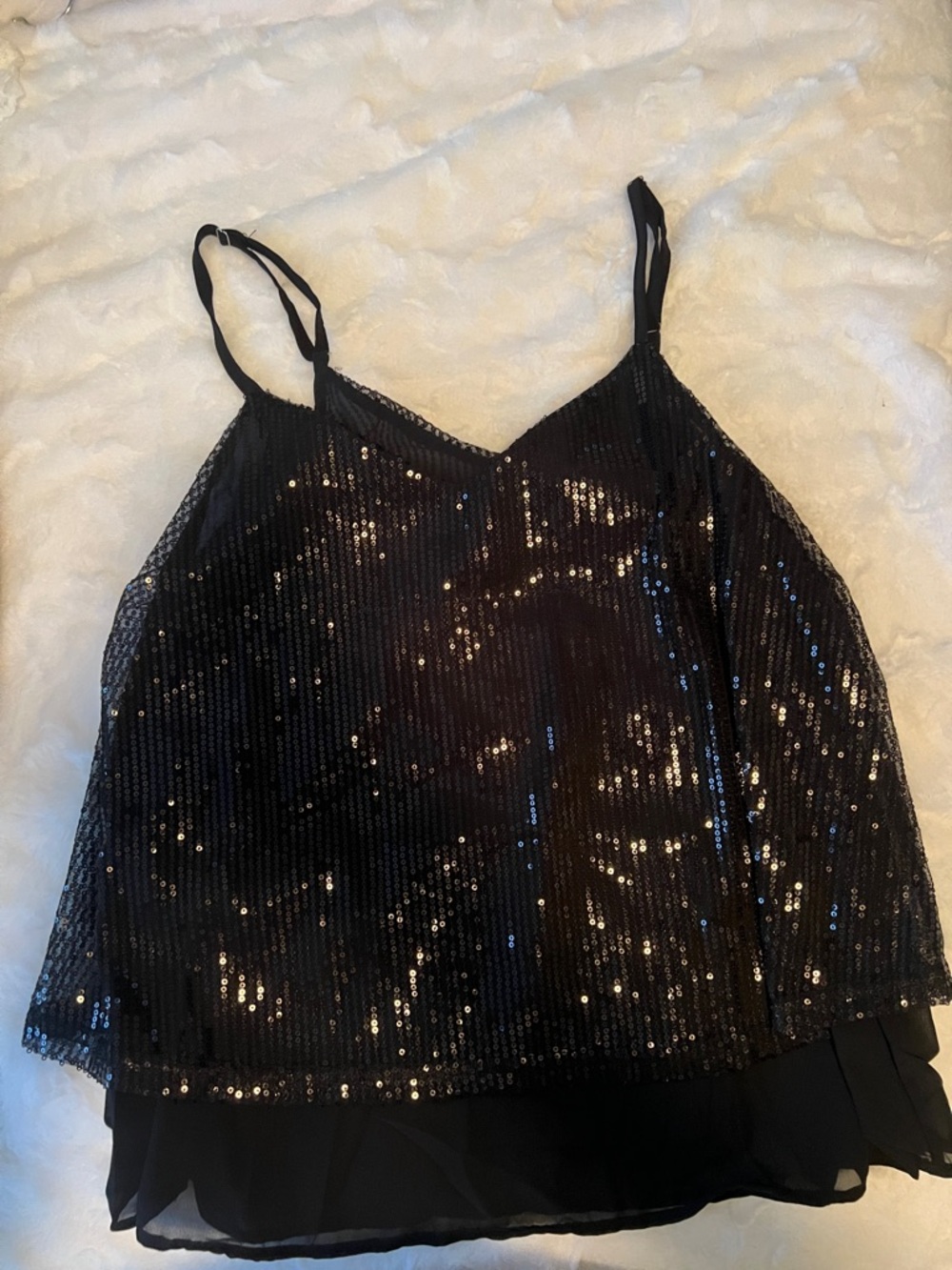 Black Sequin Spaghetti Strap Tank Top - Women